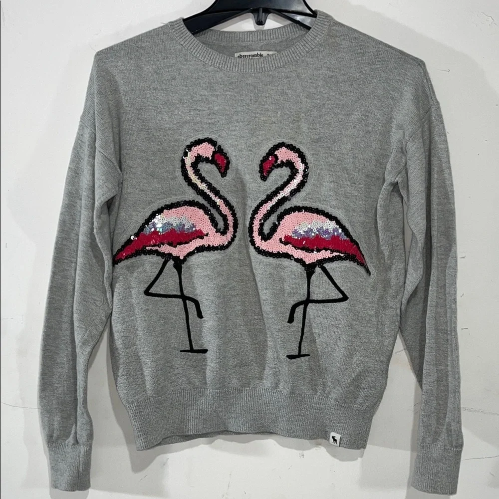 Abercrombie Kids Pink Sequin Flamingos Crewneck Sweater Size 11/12Y